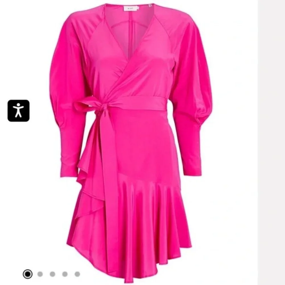 A.L.C. Women's Dress Pink Mini Enzo Silk Wrap Surplice V Neck Designer Size 0 - Picture 1 of 10